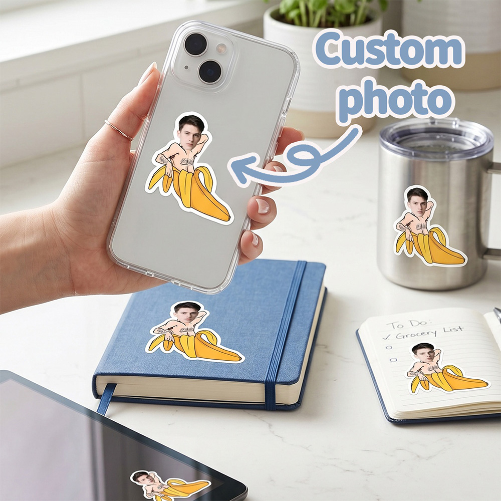 Laptop Accessories Aesthetic - Personalized Custom Face Banana Sticker, Customizable